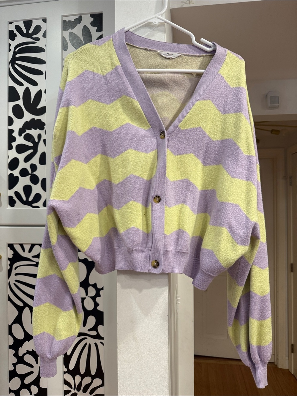 ascot & hart Fresh Stripe V-Neck Cardigan Sweater - lavender & lemon